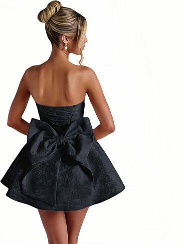 ZGMYC Jacquard Satin Homecoming Dress with Bow Elegant Strapless Mini Dress A Line Short Prom Dresses Party Gown in Saudi Arabia