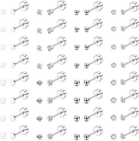 THUNARAZ 16 Pairs Tiny Cartilage Stud Earrings for Women Men Surgical Steel Flat Back Cartilage Earrings Hypoallergenic Cubic Zirconia Tiny Ball Studs Earrings 2mm 3mm Tragus Helix Daith Piercing in Saudi Arabia