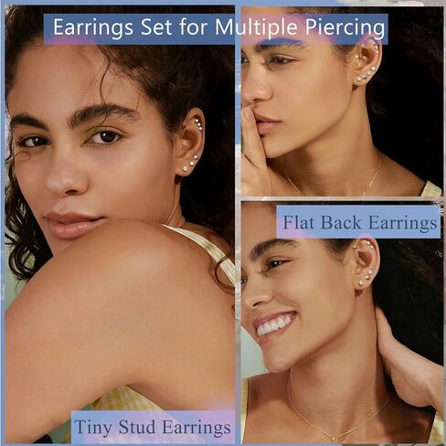 THUNARAZ 16 Pairs Tiny Cartilage Stud Earrings for Women Men Surgical Steel Flat Back Cartilage Earrings Hypoallergenic Cubic Zirconia Tiny Ball Studs Earrings 2mm 3mm Tragus Helix Daith Piercing in Saudi Arabia