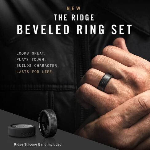 حلقات Ridge Tungsten للرجال - فرقة زفاف رجالي - حلقة مشطوفة قوية ومتينة ومقاومة للخدش مع شريط السيليكون in Saudi Arabia