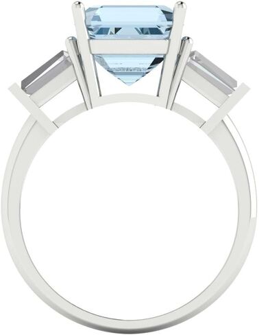 3 ct Asscher Cut Natural Aquamarine 18K Yellow Gold Three-Stone Wedding Engagement Bridal Promise Ring in Saudi Arabia