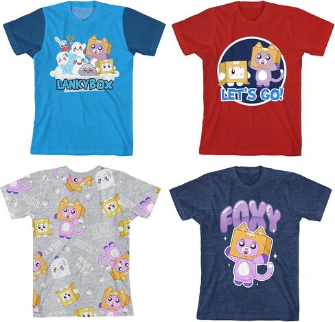Lanky Box قوس قوس قزح Art Boy's 4-Pack Crew Neck Thirt Shirt Shirt Shirt in Kuwait
