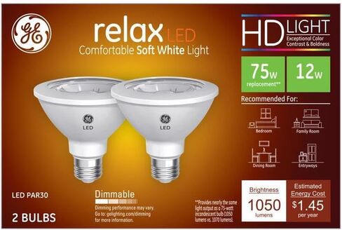 لمبة إضاءة LED من GE Lighting Relax HD PAR30L، استبدال 75 وات، قابلة للتعتيم، قاعدة متوسطة، أبيض ناعم، عبوتان in Saudi Arabia