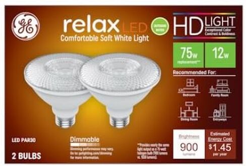 لمبة إضاءة LED من GE Lighting Relax HD PAR30L، استبدال 75 وات، قابلة للتعتيم، قاعدة متوسطة، أبيض ناعم، عبوتان in Saudi Arabia