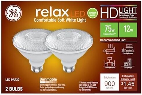 لمبة إضاءة LED من GE Lighting Relax HD PAR30L، استبدال 75 وات، قابلة للتعتيم، قاعدة متوسطة، أبيض ناعم، عبوتان in Saudi Arabia