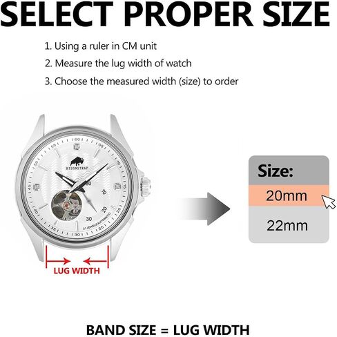 BISORNSTRAP Extra Watch Watch Bands 18 مم 20 مم 22 مم 24 مم ، وأشرطة ساعة جلدية للرجال ، حزام استبدال XL للمعصمين الكبار in Saudi Arabia