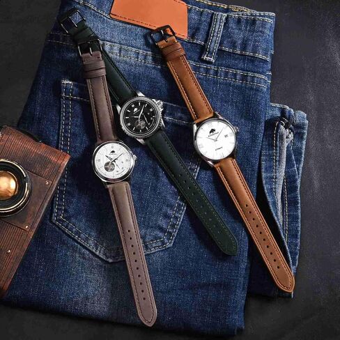 BISORNSTRAP Extra Watch Watch Bands 18 مم 20 مم 22 مم 24 مم ، وأشرطة ساعة جلدية للرجال ، حزام استبدال XL للمعصمين الكبار in Saudi Arabia