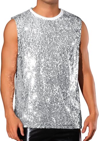 Lars Amadeus Sequin Tank Top for Men's Glitter Sleeveless Tee Disco Party Sparkly Metallic Vest in Kuwait
