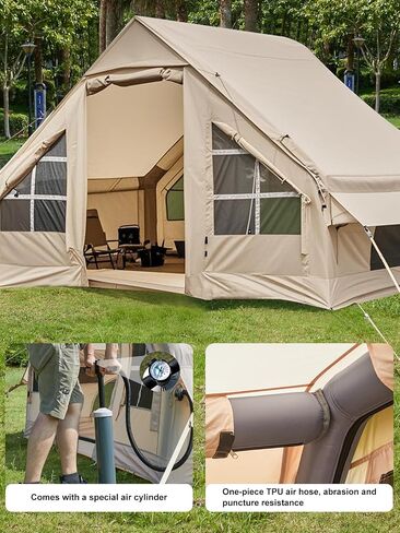 Inflatable Camping Tent with Canopy, Cabin Tent, 4-6 Person Glamping Tents Sun Shelter, Easy Setup Waterproof Outdoor Oxford Tents, Self-Supporting Structure Inflatable House Tent with Picnic Blanket in Kuwait