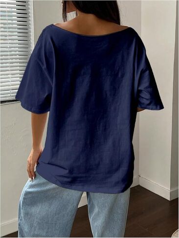 Women's Oversized Off Shoulder Graphic Tees Short Sleeve Bow Letter Print T Shirts Y2K Tops in Kuwait