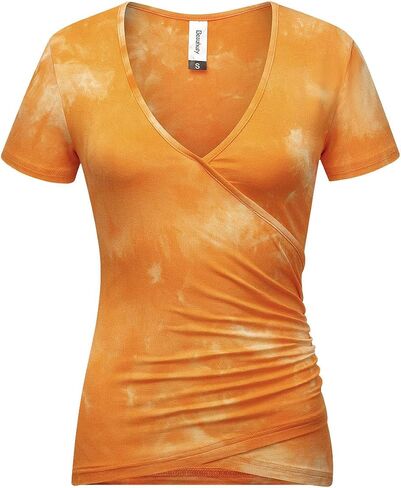 Beauhuty Women's Deep V Neck Short Sleeve Wrap Ruched Sexy Slim Fit Tops in Kuwait