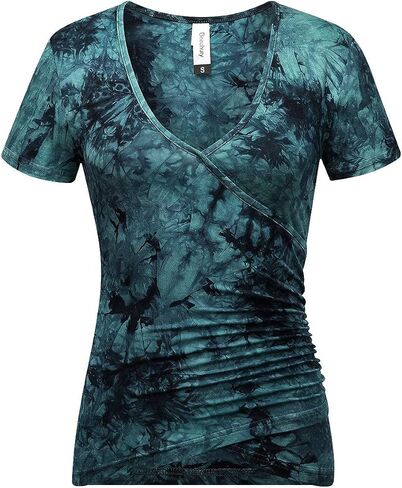 Beauhuty Women's Deep V Neck Short Sleeve Wrap Ruched Sexy Slim Fit Tops in Kuwait