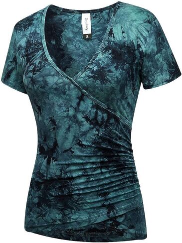 Beauhuty Women's Deep V Neck Short Sleeve Wrap Ruched Sexy Slim Fit Tops in Kuwait