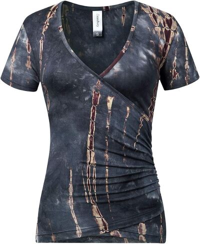 Beauhuty Women's Top Deep V Neck Neck Slim Thirt Frable Wrap Ruched Short Sleeve Tee in Kuwait