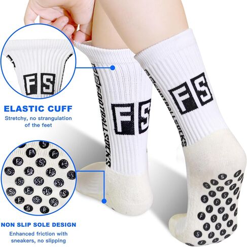 SkiBeaut Kid Youth Athletic Socks, 6 Pairs Anti Skid Soccer Football Young Teen Slipper Grips Socks for Boys Girls 4-16 Years in Kuwait