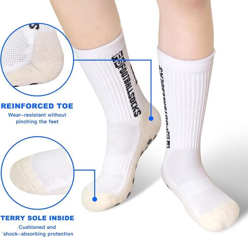 SkiBeaut Kid Youth Athletic Socks, 6 Pairs Anti Skid Soccer Football Young Teen Slipper Grips Socks for Boys Girls 4-16 Years in Kuwait