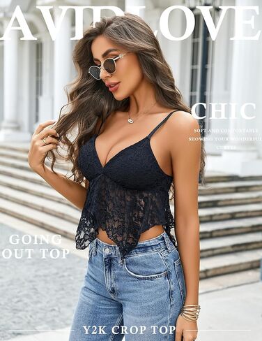 Avidlove Lace Bralette for Women V Neck Camisole Adjustable Spaghetti Strap Crop Tops in Kuwait