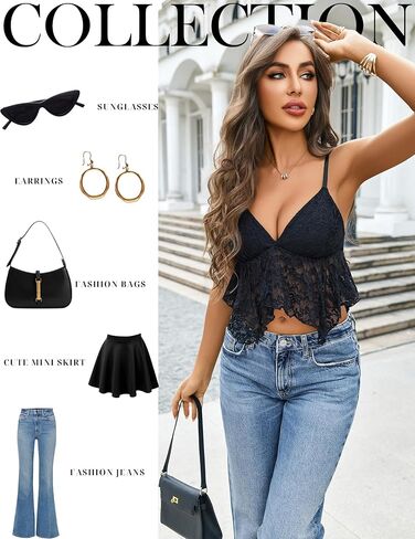 Avidlove Lace Bralette for Women V Neck Camisole Adjustable Spaghetti Strap Crop Tops in Kuwait