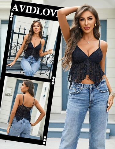 Avidlove Lace Bralette for Women V Neck Camisole Adjustable Spaghetti Strap Crop Tops in Kuwait