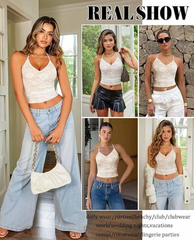Avidlove Tops Tops for Women Lace Camisole Y2K Halter Crop Top Slim Offiveless Out Out outfits 2025 Strendy in Kuwait