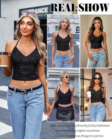 Avidlove Sexy Tops for Women Lace Camisole Y2k Halter Crop Top Slim Sleeveless Going Out Outfits 2025 Trendy in Saudi Arabia