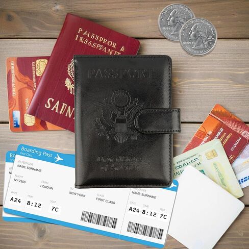حامل جواز السفر للسفر ، حامل جواز سفر جلدي ، RFID جواز سفر تغطية جواز سفر محفظة جواز سفر متميز مع حامل البطاقة وسفر فتحة القلم يجب أن يكون أساسيا للنساء الرجال (أسود) in Saudi Arabia