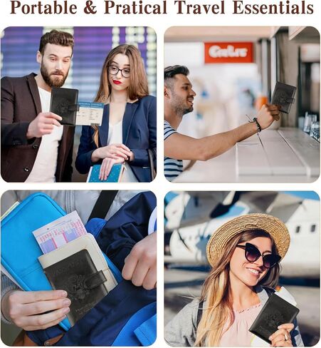 حامل جواز السفر للسفر ، حامل جواز سفر جلدي ، RFID جواز سفر تغطية جواز سفر محفظة جواز سفر متميز مع حامل البطاقة وسفر فتحة القلم يجب أن يكون أساسيا للنساء الرجال (أسود) in Saudi Arabia