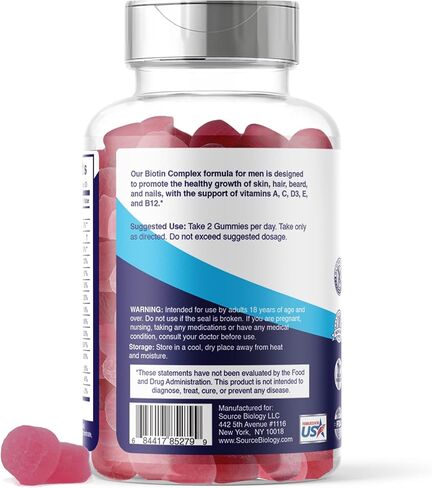 Biotin 5000 Mcg Complex - Hair, Beard, Skin, Nails Formula for Men - High Potency Vegan Friendly Gummies - with Vitamins A, C, D3, and B12 in Saudi Arabia