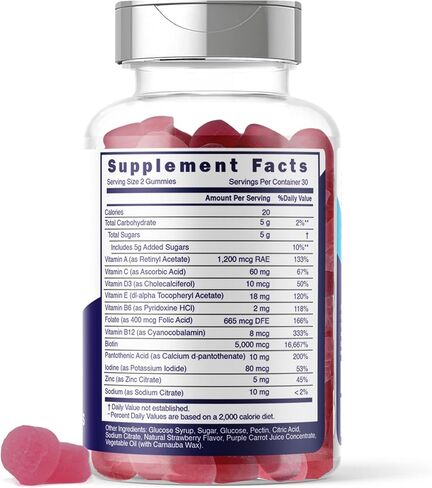 Biotin 5000 Mcg Complex - Hair, Beard, Skin, Nails Formula for Men - High Potency Vegan Friendly Gummies - with Vitamins A, C, D3, and B12 in Saudi Arabia