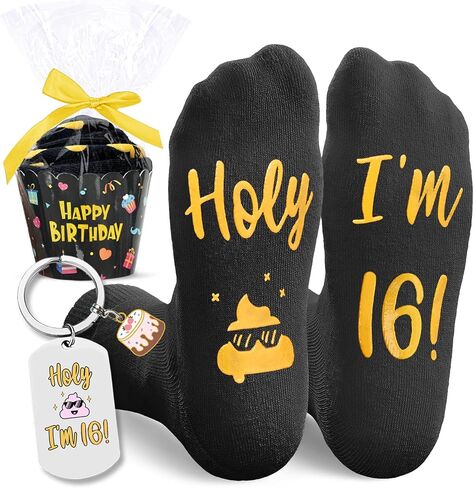 HAPPYPOP Birthday Gift Ideas for 13-18 Year Olds - Socks for Teen Girls and Boys with Keychain in Saudi Arabia