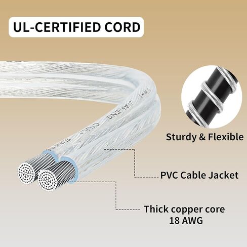 Clear Extension Cord, UL-Certified 2 Prong Extension Cord, 15 Ft Extension Cord, Male to Female Indoor Extension Cord 2 x 16 AWG 250V 10A, Thin Extension Cord for Lighting, Appliance in Saudi Arabia