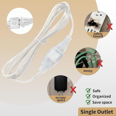 Clear Extension Cord, UL-Certified 2 Prong Extension Cord, 15 Ft Extension Cord, Male to Female Indoor Extension Cord 2 x 16 AWG 250V 10A, Thin Extension Cord for Lighting, Appliance in Saudi Arabia