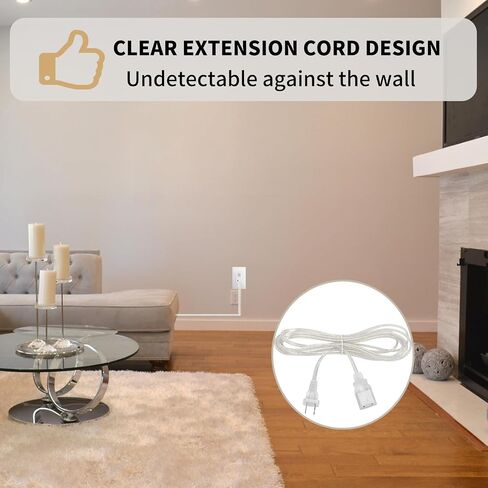 Clear Extension Cord, UL-Certified 2 Prong Extension Cord, 15 Ft Extension Cord, Male to Female Indoor Extension Cord 2 x 16 AWG 250V 10A, Thin Extension Cord for Lighting, Appliance in Saudi Arabia
