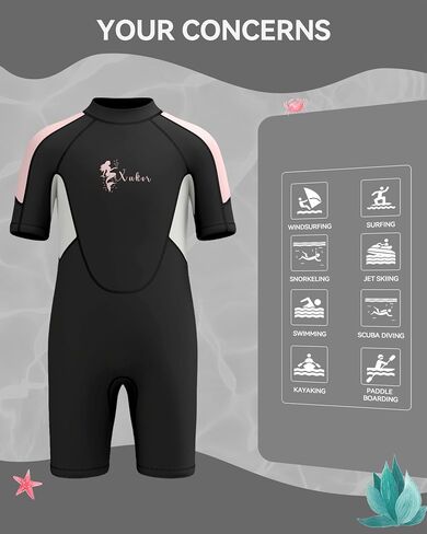 XUKER Kids Wetsuit for Boys Girls Toddles, 3mm Shorty Wetsuit Thermal Back Zip Diving Wetsuit Thermal Swimsuits in Kuwait