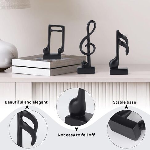 3 Pcs Modern Music Note Statues,Party Event Table Music Note Decor Place,Handmade Musical Decoration for Tv Stand Book Shelf Bathroom Music Room Decor (Black) in Kuwait