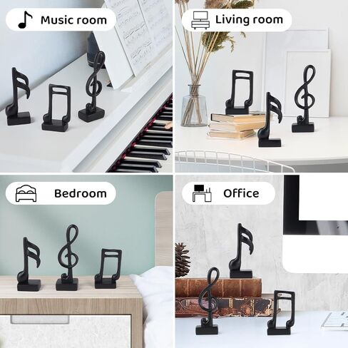 3 Pcs Modern Music Note Statues,Party Event Table Music Note Decor Place,Handmade Musical Decoration for Tv Stand Book Shelf Bathroom Music Room Decor (Black) in Kuwait