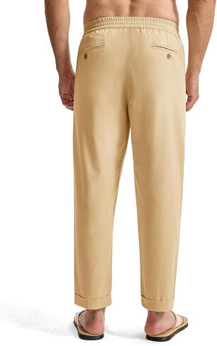 Rdruko Men's Linen Pants Lightweight Casual Cotton Pants Elastic Waist Beach Summer Pants with Pockets in Saudi Arabia