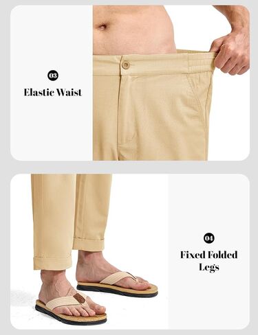 Rdruko Men's Linen Pants Lightweight Casual Cotton Pants Elastic Waist Beach Summer Pants with Pockets in Saudi Arabia