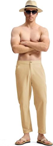 Rdruko Men's Linen Pants Lightweight Casual Cotton Pants Elastic Waist Beach Summer Pants with Pockets in Saudi Arabia