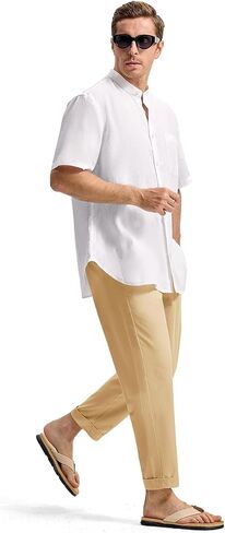 Rdruko Men's Linen Pants Lightweight Casual Cotton Pants Elastic Waist Beach Summer Pants with Pockets in Saudi Arabia
