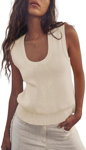 Saodimallsu Womens Summer Sweater Vest Sleeveless Ribbed Knit Tank Tops Going Out Casual Basic Scoop Neck Tshirt in Saudi Arabia