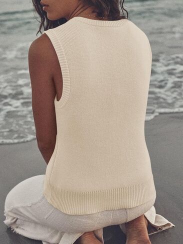 Saodimallsu Womens Summer Sweater Vest Sleeveless Ribbed Knit Tank Tops Going Out Casual Basic Scoop Neck Tshirt in Saudi Arabia