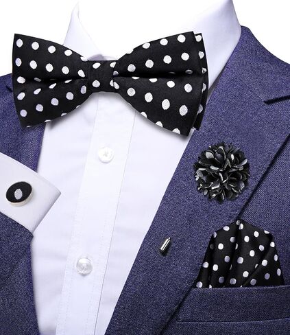 Hi-Tie Bow Ties for Men Pre-Tied Adjustable Silk Bowties Lapel Pin Pocket Square Set for Wedding Party in Saudi Arabia