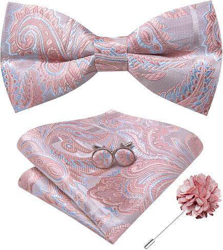 Hi-Tie Bow Ties for Men Pre-Tied Adjustable Silk Bowties Lapel Pin Pocket Square Set for Wedding Party in Saudi Arabia
