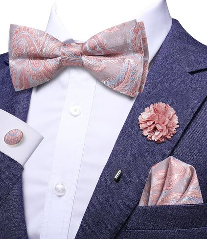 Hi-Tie Bow Ties for Men Pre-Tied Adjustable Silk Bowties Lapel Pin Pocket Square Set for Wedding Party in Saudi Arabia
