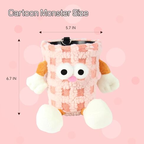 Car Trash Can: Cute Monster Shaped Grid Pattern Trash can, Leak Proof and Easy to Use, Installed car Trash can, Perfect for Cars, SUVs(Pink) in Saudi Arabia