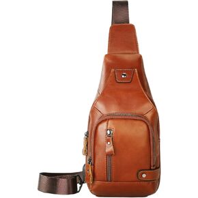 Premium Leather Sling Bag with USB Charging Port – Stylish Crossbody Shoulder Bag for Men – Slim Everyday Carry and Travel Bag with Adjustable Strap and Secure Compartments