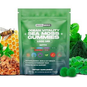 Sea Moss Gummies | Non-GMO | 100% Organic | Sea Moss Spirulina Aloe Vera Moringa Manuka Honey Chlorophyll Ashwagandha | No Added Sugar | 30 Count