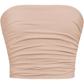 Girl's Ruched Strapless Tube Top Sleeveless Cropped Bandeau Basic Summer Cute Tops for Girls