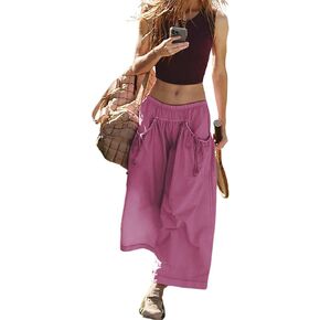 Women's Loose Wide Leg Track Pants Step by Step Pants Summer Wide Leg Lounge Casual Pant with Big Ruched Pockets